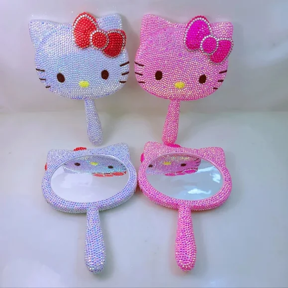 Hello Kitty Rhinestone Hand Mirror Classic With Red Bow Bewjeled Beauty Mirror - Picture 7 of 9
